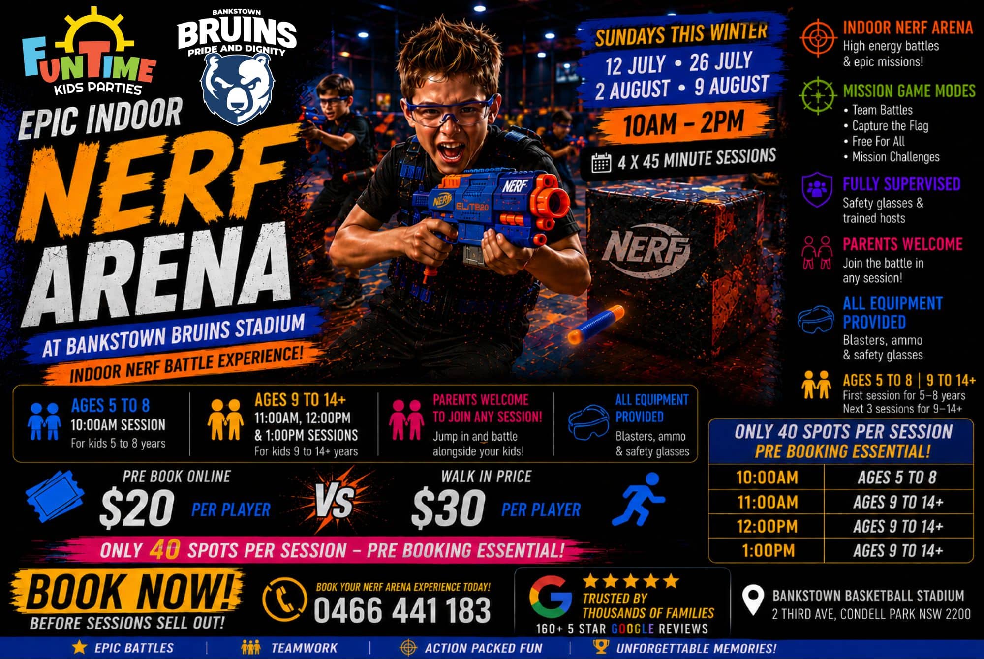 Funtime Kids Parties x Bankstown Bruins Nerf Arena Flyer