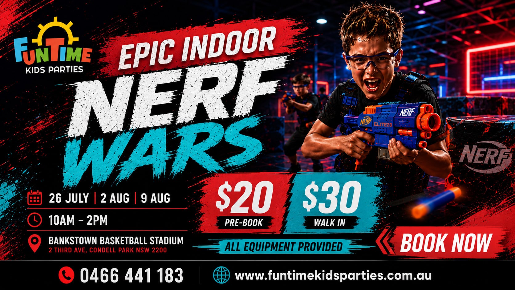 Funtime Kids Parties x Bankstown Bruins Nerf Arena Flyer Bottom