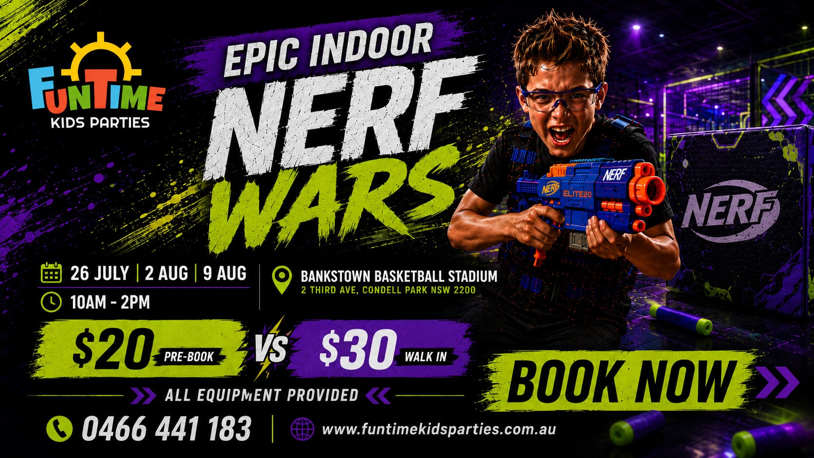 Funtime Kids Parties x Bankstown Bruins Nerf Arena Flyer Top