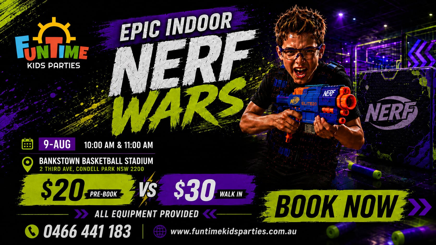 Funtime Kids Parties x Bankstown Bruins Nerf Arena Flyer Top