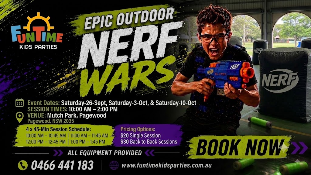 Funtime Kids Parties Nerf Arena Hero Flyer