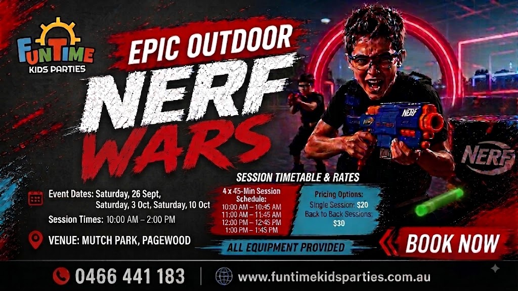 Funtime Kids Parties Nerf Arena Event Info Banner